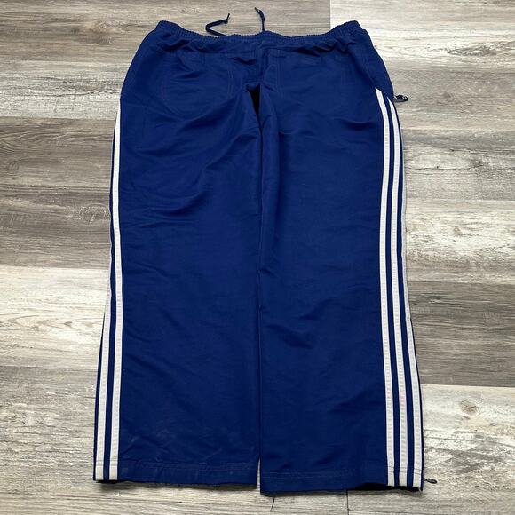 Vintage Y2K Adidas Blue White 3 Stripes Mens L Open Hem Baggy Swishy Track Pants - Picture 1 of 11
